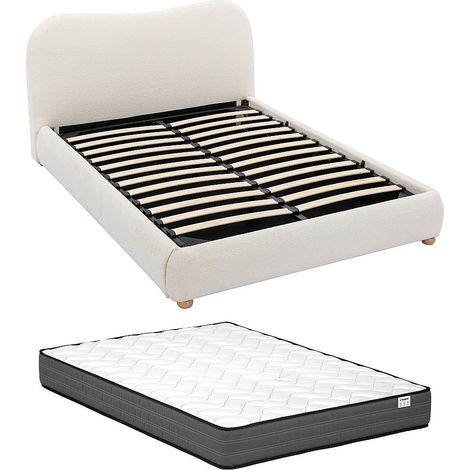 Letto con contenitore 120 x 190 cm Tessuto bouclette Beige + Materasso - VANARI