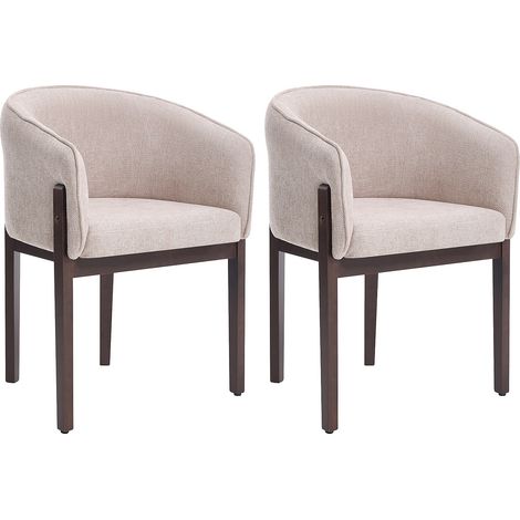 Lot de 2 chaises en tissu texturé et bois d'hévéa naturel foncé - Beige - LYLABA (1/4)