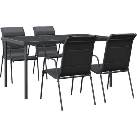 Juego de comedor para jardín 5 piezas acero y textilene negro vidaXL