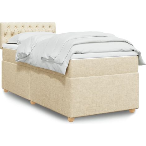 Cama box spring con colchón tela color crema 90x190 cm