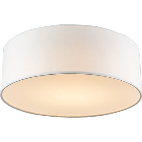 QAZQA + Moderno Plafón blanco 30 cm con LED incluido - Drum LED Textil /Acero Redonda Incluye LED Max. 1 x 10 Watt (1/5)