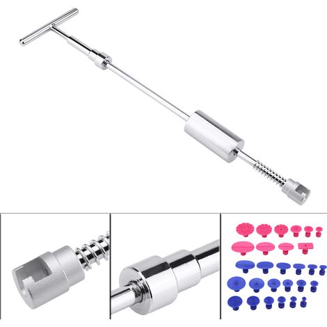 Kit de réparation sans peinture pour carrosserie auto : 1 marteau à glissière en T, 28 pastilles de traction à colle + 2 bâtons offerts (1/5)
