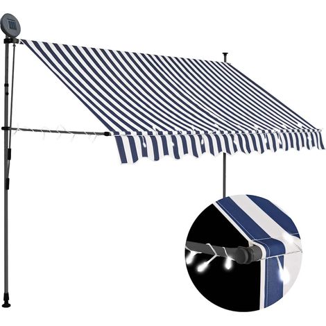 Auvent manuel rétractable avec LED-Store banne 300 cm Bleu et blanc (1/5)