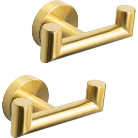Ganci doppi per asciugamani da bagno – Portasciugamani in acciaio inox SUS304, ganci doppi resistenti, set da 2 (oro spazzolato)