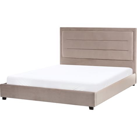 Cama de terciopelo gris pardo 160 x 200 cm cabecero acolchado Rouen