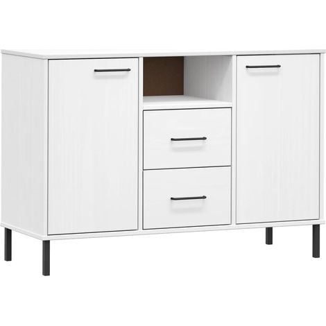 Buffet Meuble de rangement avec pieds en métal Blanc 113x40x77 cm Bois massif OSLO (1/5)