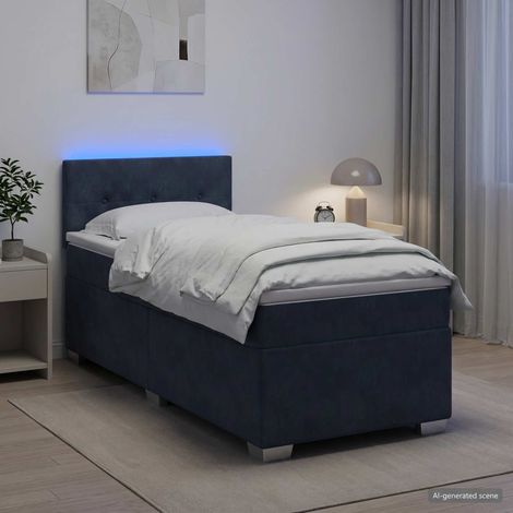 Cama con Base Tapizada, Colchón y Luz LED Gris oscuro (1/5)