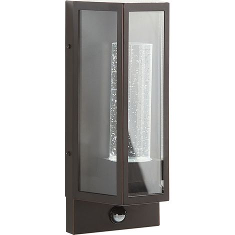 Lámpara de pared LED de metal marrón 35 cm vidrio aplique sensor movimiento exterior Fruid
