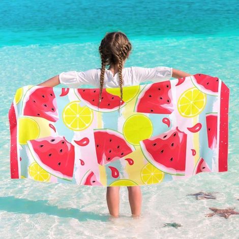 Serviette de plage WERNNSAI pour enfants, taille fille - 76 x 150 cm, serviette de bain anti-sable à motif pastèque, idéale pour
