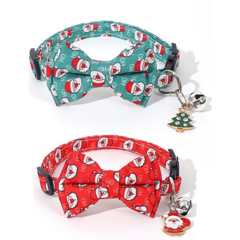 Deux colliers de Noël pour chats avec nœuds et accessoires détachables, adaptés aux petits animaux de compagnie. (1/5)