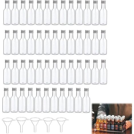 Bouteille de Jus Vide Réutilisable avec Couvercle,Bouteilles de Vin Rechargeable,Bouteille en Plastique avec Bouchon à Vis et Entonnoir,50 Pièces 100 ML Flacon et 5 Entonnoirs (1/5)