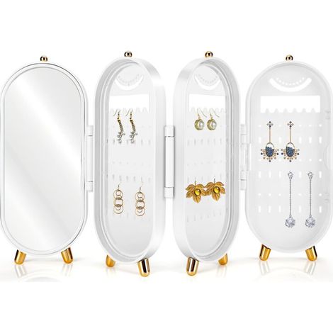 Vtizikl Présentoir à boucles d'oreilles pliable avec miroir, organiseur pour boucles d'oreilles et clous d'oreilles (1/4)