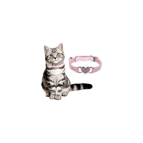 Collier de chat en forme de cœur avec clochette, colliers de chaton réglables avec ceinture de sécurité Collier pour animal de compagnie en strass pour petit chien de chat (rose) (1/5)