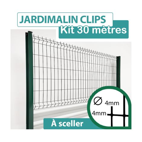 Kit Grillage Rigide Vert avec Soubassement Alu Anodisé 30M - JARDIMALIN CLIPS - 1,23 mètre (1/4)
