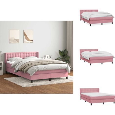 Sommier à lattes de lit avec matelas rose 140x220 cm velours - Sommier À Lattes De Lit - Sommiers À Lattes De Lit - Lit - Meuble De Chambre À Coucher (1/5)