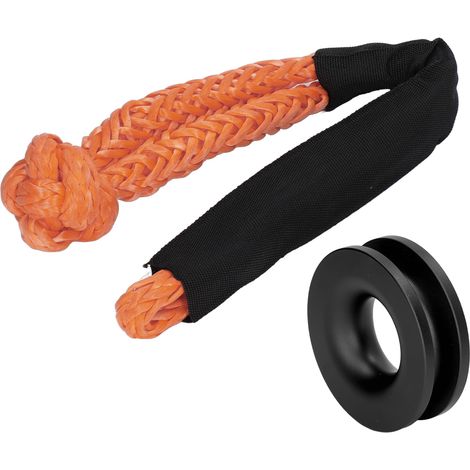 Kit de treuillage avec anneau de récupération, corde en nylon et alliage d'aluminium, manille souple, pour le dépannage de véhicules (noir) (1/5)