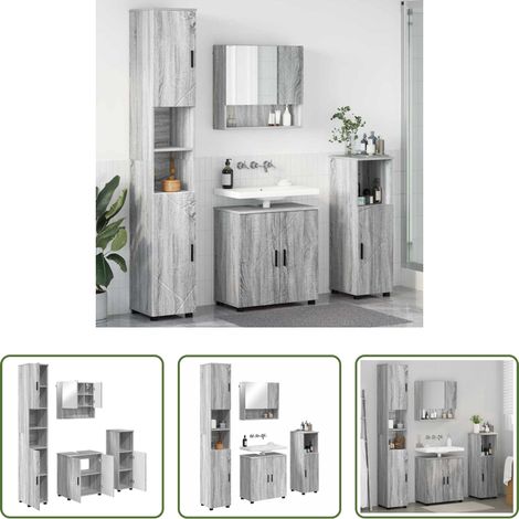 vidaXL Meuble sous-vasque - Ensemble de mobilier de salle de bain 4 pcs Gris Sonoma (1/5)