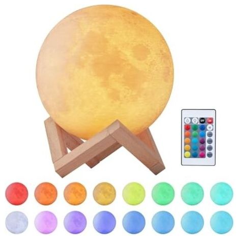 Lampe Lune 3D Veilleuse LED 15CM Dimmable 16 Couleurs avec Télécommande et Interrupteur Tactile USB Rechargeable Lampe de Nuit pour Chambre Salon Café Cadeau Anniversaire Noël (1/5)