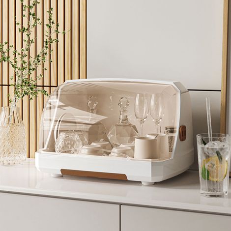 Égouttoir de table anti-poussière avec couvercle pour tasses, bols et bouteilles de lait en verre, marron