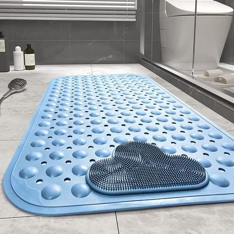 Non-Slip Shower Mat, Massage Bath Mat with Drain Holes and Suction Cups - Blue