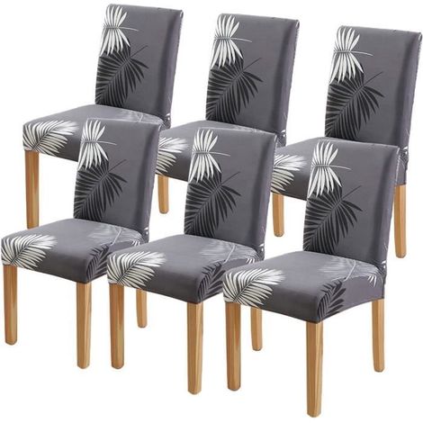 HONORNIC - 6 Pièces Housse de Chaise Extensible pour Salle à Manger Protection de Chaise Imprimée Maison Hôtel Mariage Réunion (1/4)