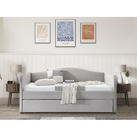 Lit banquette gigogne 2 x 90 x 190 cm - Velours - Gris clair - MATHILDE