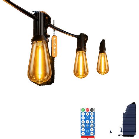 Guirnalda de luces solares para exteriores, ideal para patios, con brillo ajustable y diseño resistente a la intemperie. 15 m, 25 bombillas. (1/2)