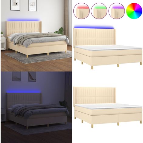 Sommier à lattes de lit matelas et LED Crème 180x200 cm Tissu - Sommier Tapissier - Lit Plateforme - Lit Avec Rangement - Tête De Lit Ajustable - Éclairage Led - Home & Living (1/5)