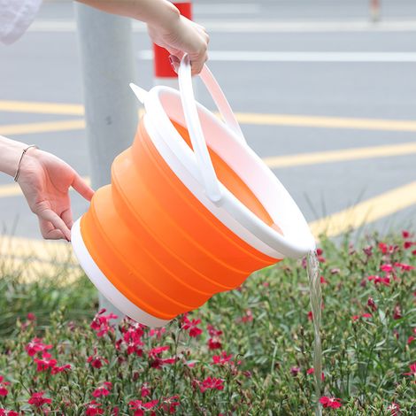 Seau Pliable en Silicone Seau Pliable Portable Voyage Bassin Télescopique Pêche Eau 3L Orange MNS (1/3)