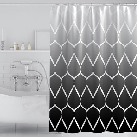 Rideau de douche anti-moisissure, 240x200 cm, tissu polyester, imperméable,  dégradé noir et blanc. (1/5)