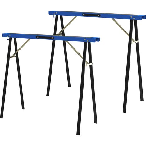 HOMCOM 2 Cavalletti da Lavoro Pieghevoli con Superficie Antiscivolo, Blu e Nero