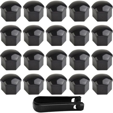 Sollbry 20Pcs Capuchon D'Écrou De Roue 17Mm Capuchons D'Écrou De Boulon De Roue, Cache-Écrous De Pneu Hexagonaux avec Ensemble D'Outils De Démontage pour Voitures (Noir)Aec (1/5)