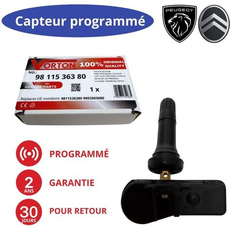 Sensore pressione pneumatici TPMS preprogrammato 433MHz per PEUGEOT/CITROËN (9811536380 / 9802003680)