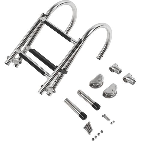 Échelle de bateau pliante en acier inoxydable antidérapante, rampe arquée robuste, 3 marches pour pontons, yachts et bateaux. (1/5)
