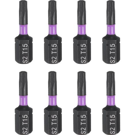 8pcs T15 Embout de Tournevis Torx 1/4" Tige Hexagonale 25mm/1" Longueur Magnétique Étoile 6 Pans Acier S2 Forets de Tournevis et de Perceuse Électrique (1/5)