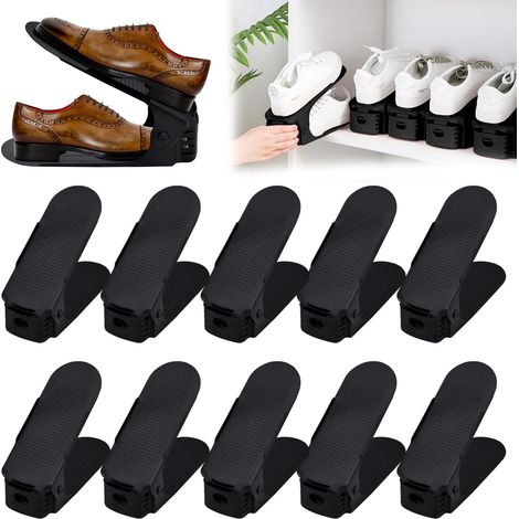 Lot de 10 étagères à chaussures réglables polypropylène - Double couche gain de place - Noir - 10 pièces (1/5)