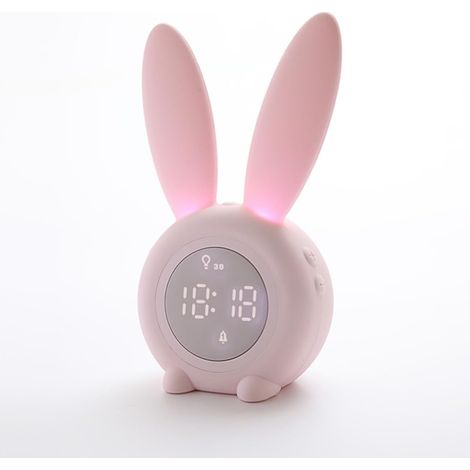LED-Hasenwecker mit Nachtlicht, USB-aufladbar, Rosa 2000 mAh Akku, magnetische Aufhängung, automatische Bildschirmabschaltung, ABS und Silikon