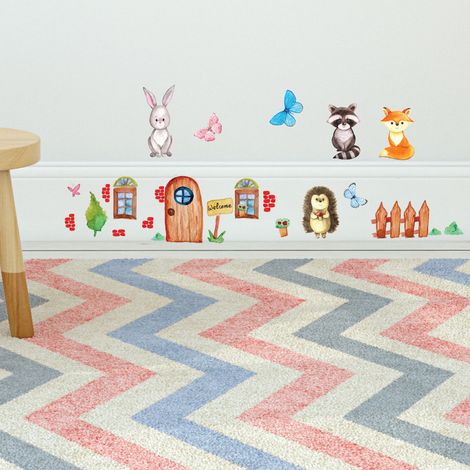 Stickers muraux Sticker Mural Autocollant - ANIMAUX HABITANTS DES BOIS - adhésifs fond transparent - 20x60cm (1/5)