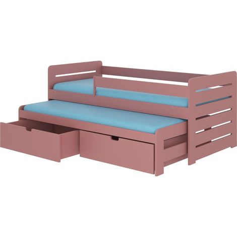 Lit gigogne rose 2 couchages 90x200 avec 2 coffres de rangement Solale (1/5)