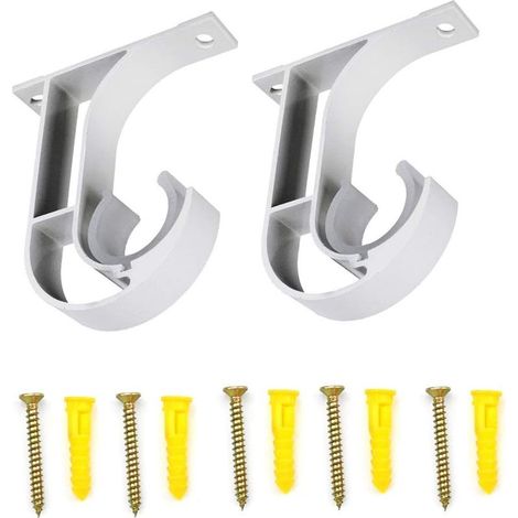 2 Pcs Support Mural pour Tringle à Rideau Support de Tringle à Rideau Supports de Fixation au Plafond Support Tringle Penderie en Alliage de Zinc pour Barre à Rideaux Chambre Salon avec Vis, Blanc (1/5)