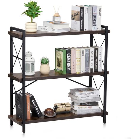 VEVOR Libreria in Metallo, Libreria Industriale a 3 Ripiani, Libreria Rustica Vintage con Ripiani Aperti, Scaffale Espositivo Indipendente, per Soggiorno, Camera da Letto Ufficio, 900 x 300 x 910 mm