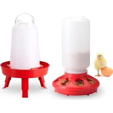 Kit mangeoire et Abreuvoir pour Poussins avec Rembourrage supérieur, mangeoire et Abreuvoir pour Poussins avec Pieds réglables en 3 hauteurs, Mangeoire 1Kg + Abreuvoir 1.5L (1/5)