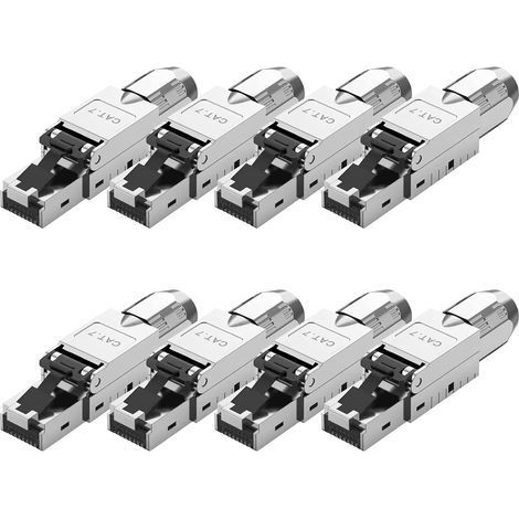 Packung mit 8 werkzeuglosen CAT 7 RJ45-Netzwerksteckern für LAN-Kabel, vollständig geschirmt, STP, 10 Gbit/s, kompatibel mit Cat 7-Kabeln, CAT 7 LAN-Stecker für Ethernet, AWG 22–24 (1/5)
