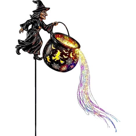 Piquet lumineux décoratif en forme de chaudron de sorcière volante, LED creuse (1/5)