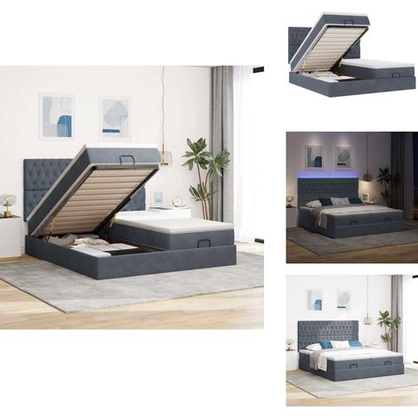 Cadre de lit ottoman avec matelas gris foncé 160x200cm velours - Lit Ottoman - Lits Ottomans - Cadre De Lit - Cadre De Lit Avec Rangement (1/5)