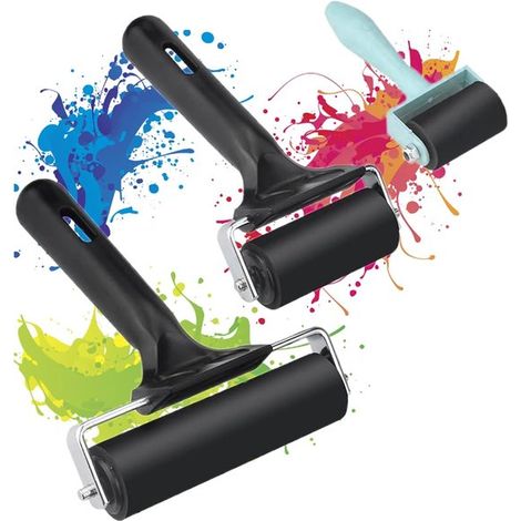 Rullo in gomma, 3 pezzi - rullo a pressione per timbratura e stampa, 35 cm - 6 cm - 10 cm con manico (1/5)