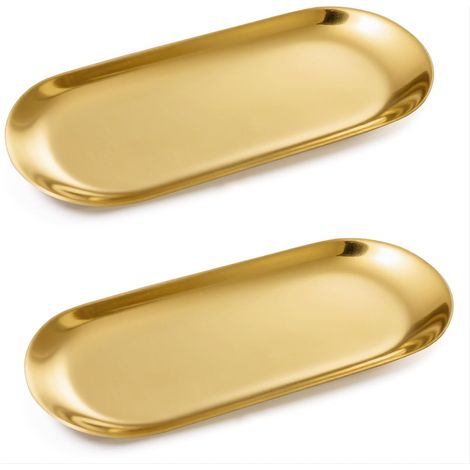 2 Pièces Plateau, Acier Inoxydable, Forme Ovale, Finition Dorée, Pour Bijoux Clés Cosmétiques (1/5)