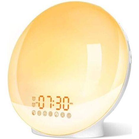 Eveil Lumière LED Radio Réveil Matin Lumineux Lampe de Chevet 20 Niveaux de Luminosité Simulateur d'Aube et Crépuscule 2 Réveils 7 Sons Naturels Fonction Snooze Veilleuse Enfant, 7 Couleurs Couleur de (1/4)