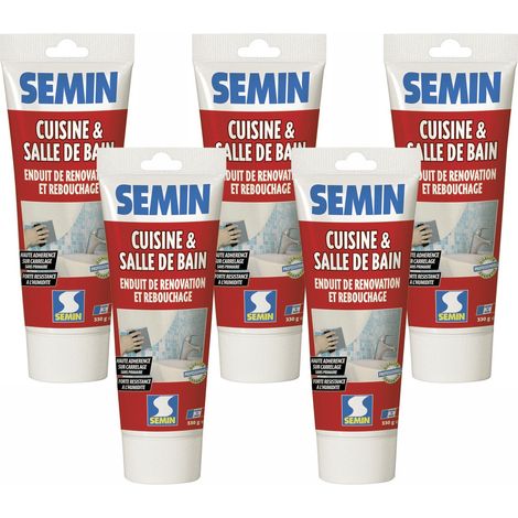 Lot de 5 enduits de rebouchage et rénovation spécial cuisine et salle de bain Semin - adapté aux pièces humides - tube de 330 g (1/5)