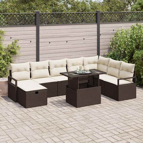 Set comedor de jardín 7 piezas y cojines ratán sintético beige vidaXL (1/5)